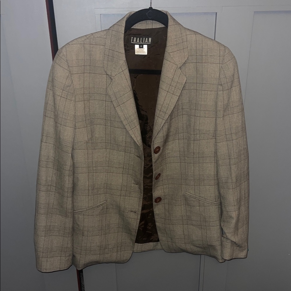 Beige Plaid Women's Blazer
